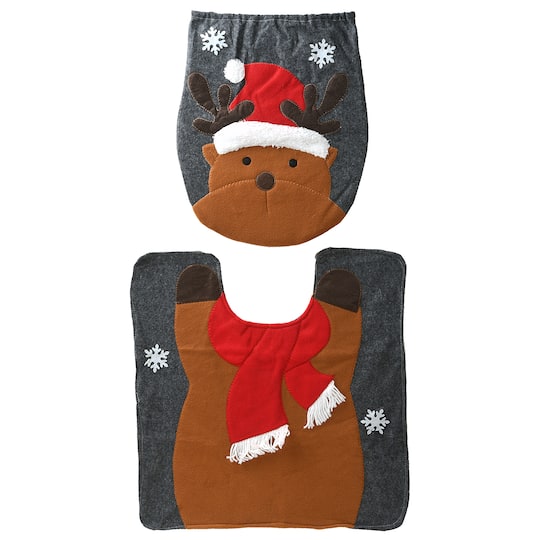 Holiday Reindeer Bathroom Seat &#x26; Floor Cover Set